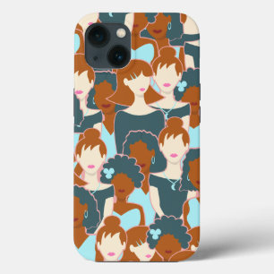 Seamless pattern with black girls and white girls iPhone 13 case
