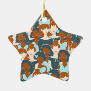 Seamless pattern with black girls and white girls ceramic ornament