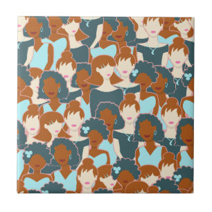 Seamless pattern with black girls and white girls ceramic tile