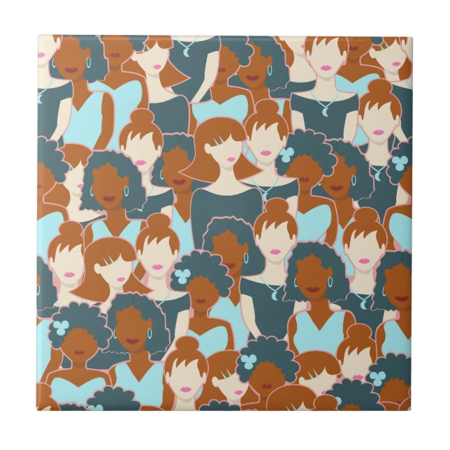 Seamless pattern with black girls and white girls ceramic tile (Front)