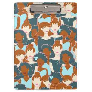 Seamless pattern with black girls and white girls clipboard
