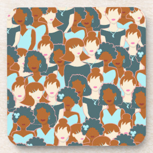 Seamless pattern with black girls and white girls coaster