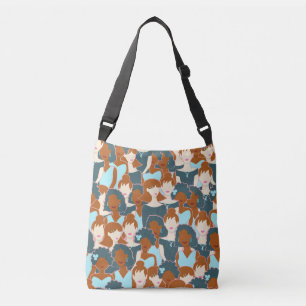 Seamless pattern with black girls and white girls crossbody bag