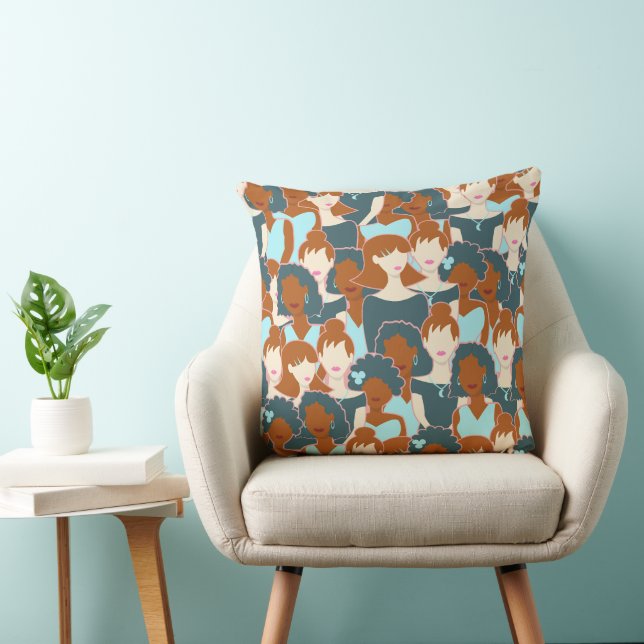 Seamless pattern with black girls and white girls cushion (Chair)