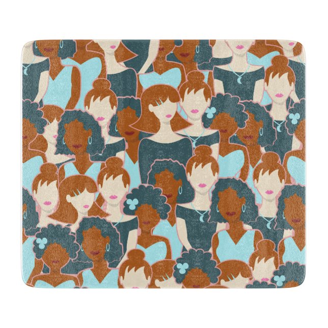 Seamless pattern with black girls and white girls cutting board (Front)