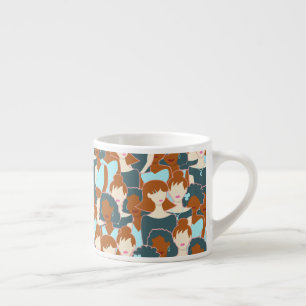 Seamless pattern with black girls and white girls espresso cup