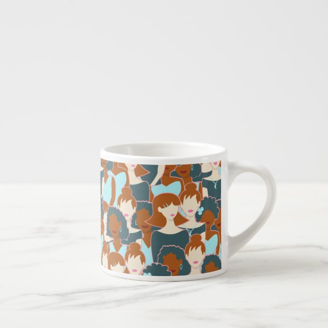 Seamless pattern with black girls and white girls espresso cup (Right)