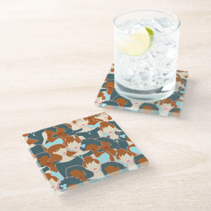 Seamless pattern with black girls and white girls glass coaster