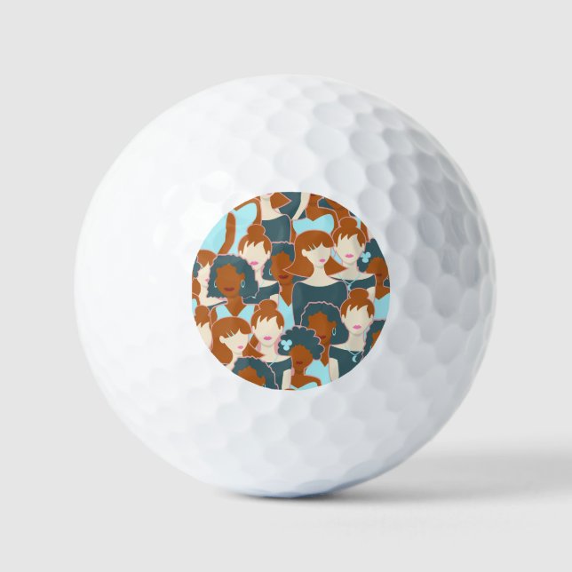 Seamless pattern with black girls and white girls golf balls (Front)