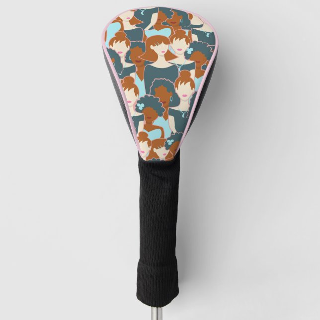 Seamless pattern with black girls and white girls golf head cover (Front)