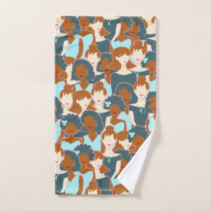 Seamless pattern with black girls and white girls hand towel