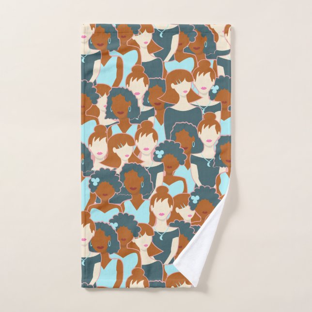 Seamless pattern with black girls and white girls hand towel (Hand Towel)