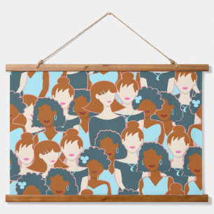 Seamless pattern with black girls and white girls hanging tapestry