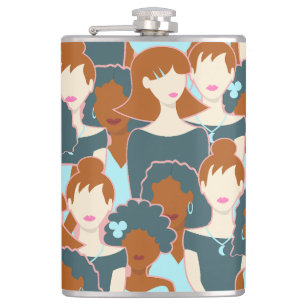 Seamless pattern with black girls and white girls hip flask