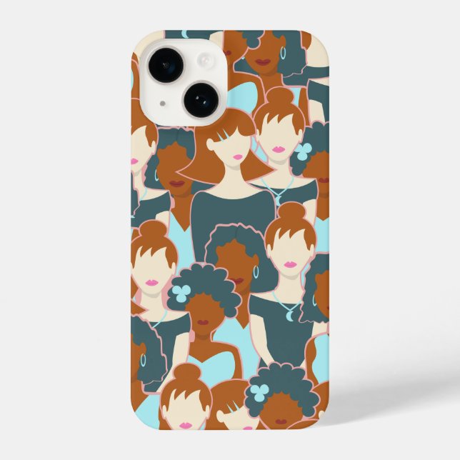 Seamless pattern with black girls and white girls iPhone case (Back)