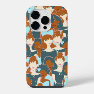 Seamless pattern with black girls and white girls iPhone 14 pro case