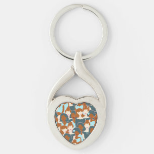 Seamless pattern with black girls and white girls key ring