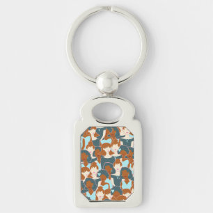 Seamless pattern with black girls and white girls key ring