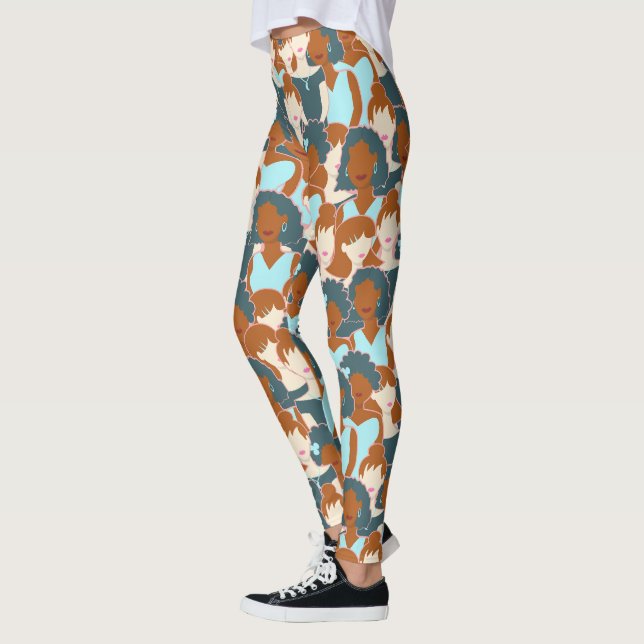Seamless pattern with black girls and white girls leggings (Left)