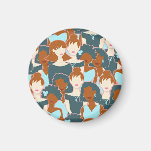 Seamless pattern with black girls and white girls magnet