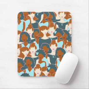 Seamless pattern with black girls and white girls mouse pad
