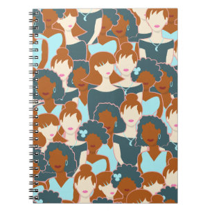 Seamless pattern with black girls and white girls notebook
