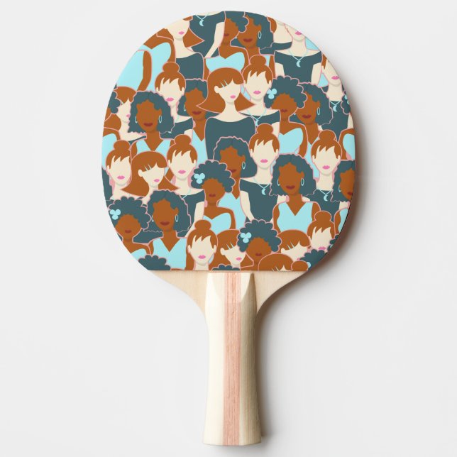 Seamless pattern with black girls and white girls ping pong paddle (Front)