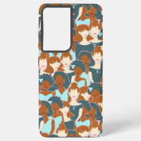 Seamless pattern with black girls and white girls