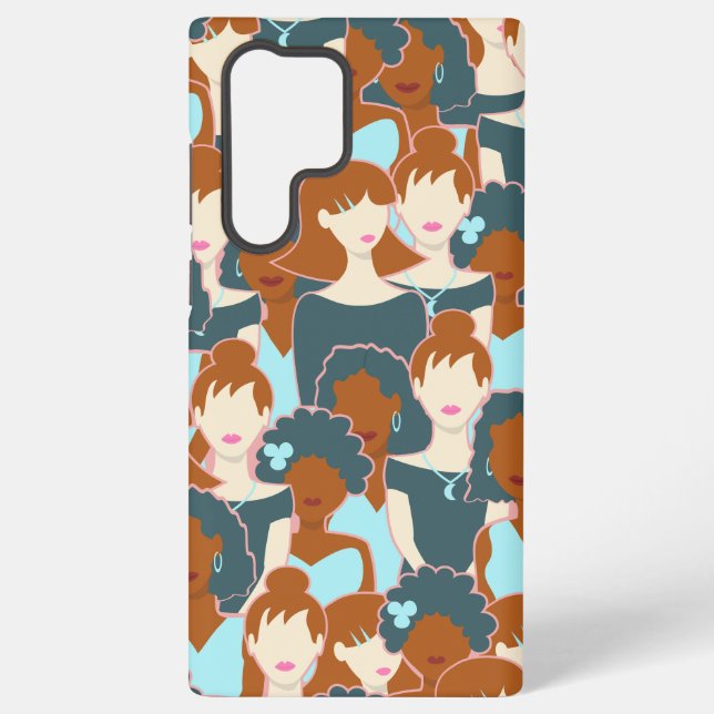 Seamless pattern with black girls and white girls samsung galaxy s22 ultra case (Back)