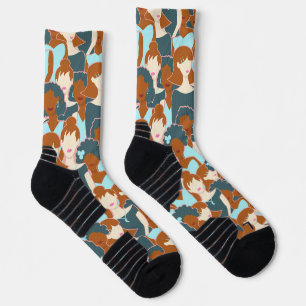 Seamless pattern with black girls and white girls socks