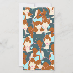 Seamless pattern with black girls and white girls thank you card