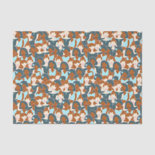 Seamless pattern with black girls and white girls tissue paper