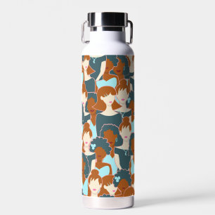 Seamless pattern with black girls and white girls water bottle