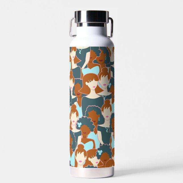 Seamless pattern with black girls and white girls water bottle (Front)