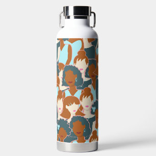 Seamless pattern with black girls and white girls water bottle