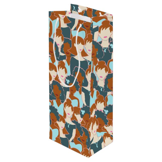 Seamless pattern with black girls and white girls wine gift bag (Back Angled)