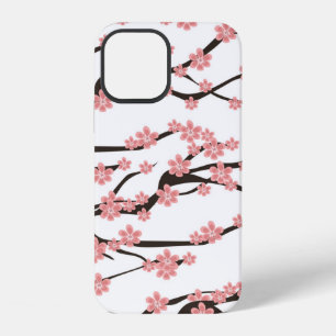 Seamless pattern with blooming cherry on a white b iPhone 12 case
