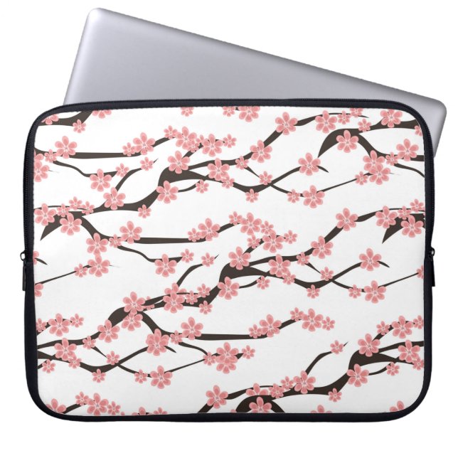 Seamless pattern with blooming cherry on a white b laptop sleeve (Front)