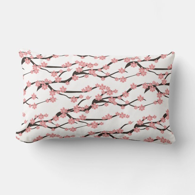 Seamless pattern with blooming cherry on a white b lumbar cushion (Front)