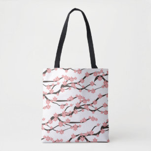 Seamless pattern with blooming cherry on a white b tote bag