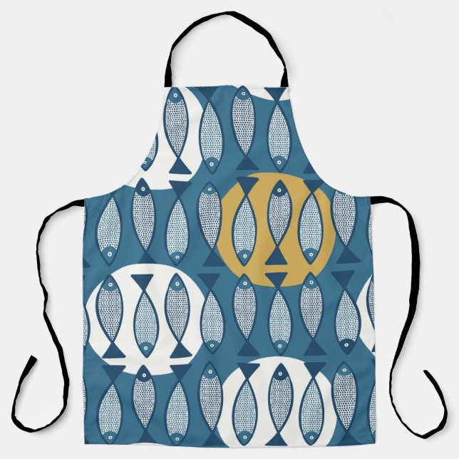 Seamless pattern with blue fish inspired by scandi apron (Front)