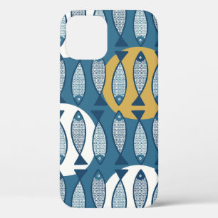 Seamless pattern with blue fish inspired by scandi iPhone 12 case