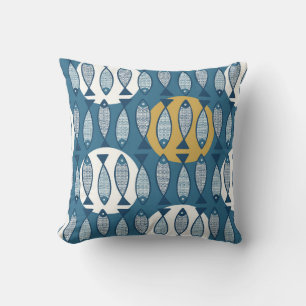 Seamless pattern with blue fish inspired by scandi cushion