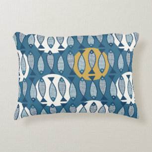Seamless pattern with blue fish inspired by scandi decorative cushion