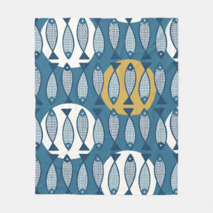 Seamless pattern with blue fish inspired by scandi fleece blanket