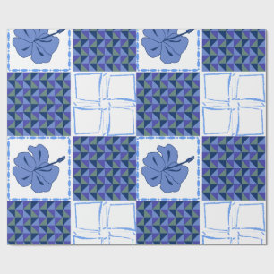 Seamless pattern with blue hand-drawn tropical wrapping paper