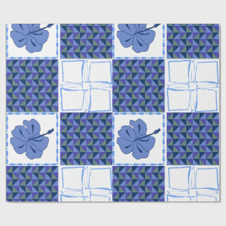 Seamless pattern with blue hand-drawn tropical wrapping paper