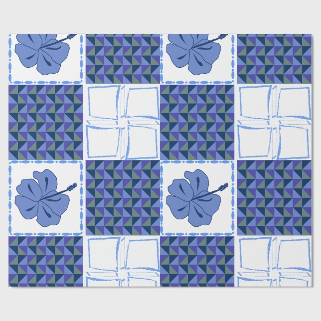 Seamless pattern with blue hand-drawn tropical wrapping paper (Flat)