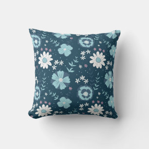 Seamless pattern with blue summer flowers on dark  cushion