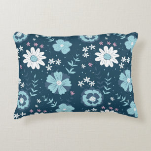 Seamless pattern with blue summer flowers on dark  decorative cushion